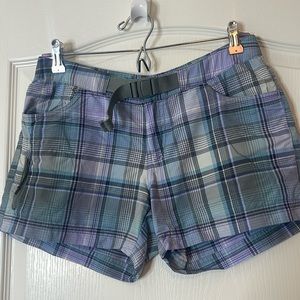 Columbia Nylon Plaid Hiking Shorts Blue Purple Size 6